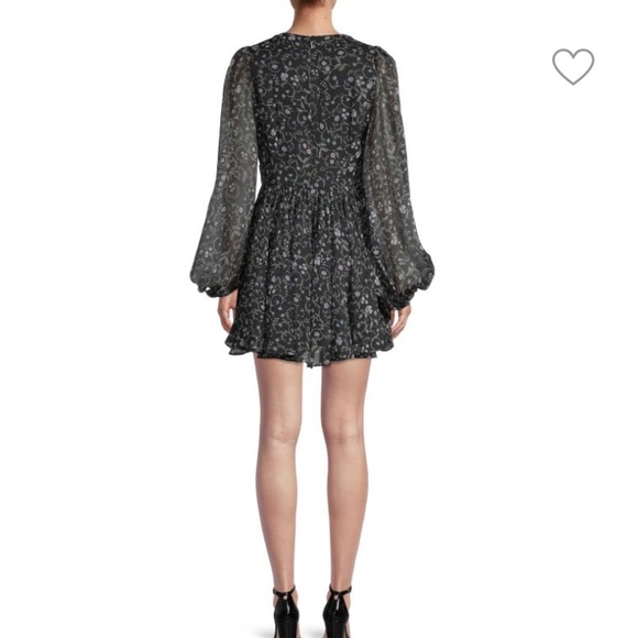 Ted Baker London Women's Dark Floral Mini Dress Small Sheer Ballon Sleeve - Picture 5 of 17